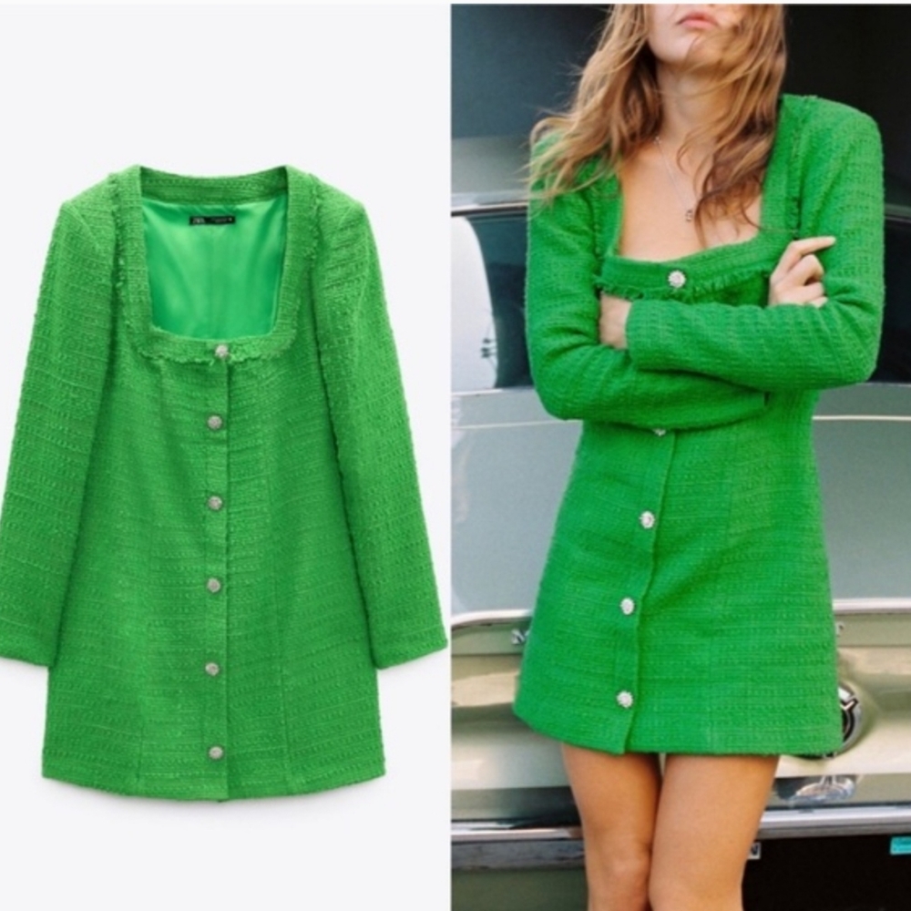 Zara textured weave dress with jewel buttons size medium